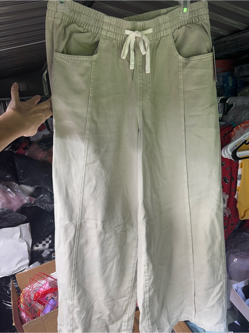 Light Olive Wide-Leg Drawstring Pants